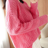 Elegant Patterned Textured Loose Knit Top