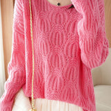 Elegant Patterned Textured Loose Knit Top