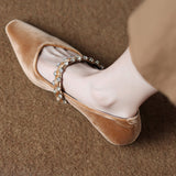 Elegant Low-Heeled Studded Suede Pointed Flats
