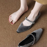 Elegant Low-Heeled Studded Suede Pointed Flats