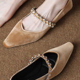 Elegant Low-Heeled Studded Suede Pointed Flats