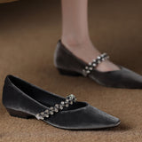 Elegant Low-Heeled Studded Suede Pointed Flats