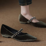 Elegant Low-Heeled Studded Suede Pointed Flats