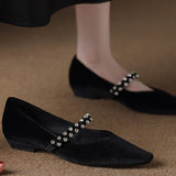 Elegant Low-Heeled Studded Suede Pointed Flats