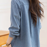 Casual Patchwork Lace Trim Denim Shirt