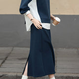 Casual Color Block Sweatshirt and Skirt Set
