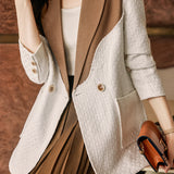 Elegant Commuter Patchwork Double-Breasted Blazer