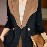 Elegant Commuter Patchwork Double-Breasted Blazer