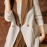 Elegant Commuter Patchwork Double-Breasted Blazer