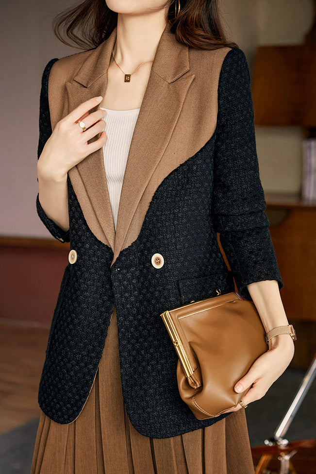 Elegant Commuter Patchwork Double-Breasted Blazer - liwisi