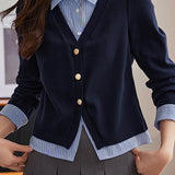 Casual Commuter Faux Two-Piece Striped Knit Top