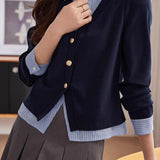 Casual Commuter Faux Two-Piece Striped Knit Top