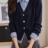 Casual Commuter Faux Two-Piece Striped Knit Top