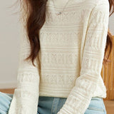 Casual Round Neck Jacquard Hollow Knit Top