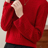 Casual Round Neck Jacquard Hollow Knit Top