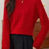 Casual Round Neck Jacquard Hollow Knit Top