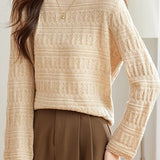 Casual Round Neck Jacquard Hollow Knit Top