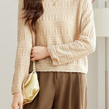 Casual Round Neck Jacquard Hollow Knit Top