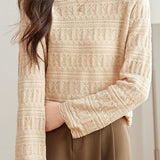 Casual Round Neck Jacquard Hollow Knit Top