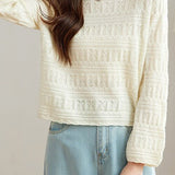 Casual Round Neck Jacquard Hollow Knit Top