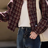 Casual Classic Brushed Checkered Lapel Short Coat