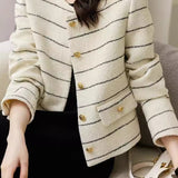 Elegant Stylish Color Block Fine Striped Long Sleeve Coat