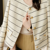 Elegant Stylish Color Block Fine Striped Long Sleeve Coat