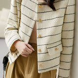 Elegant Stylish Color Block Fine Striped Long Sleeve Coat