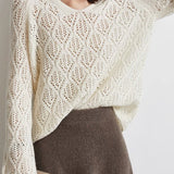 Casual Versatile Solid Color Hollow Jacquard Knit Top