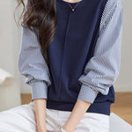 Casual Striped Paneled Fake Two-Piece Pullover Hoodie - liwisi