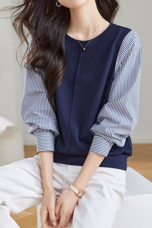 Casual Striped Paneled Fake Two-Piece Pullover Hoodie - liwisi