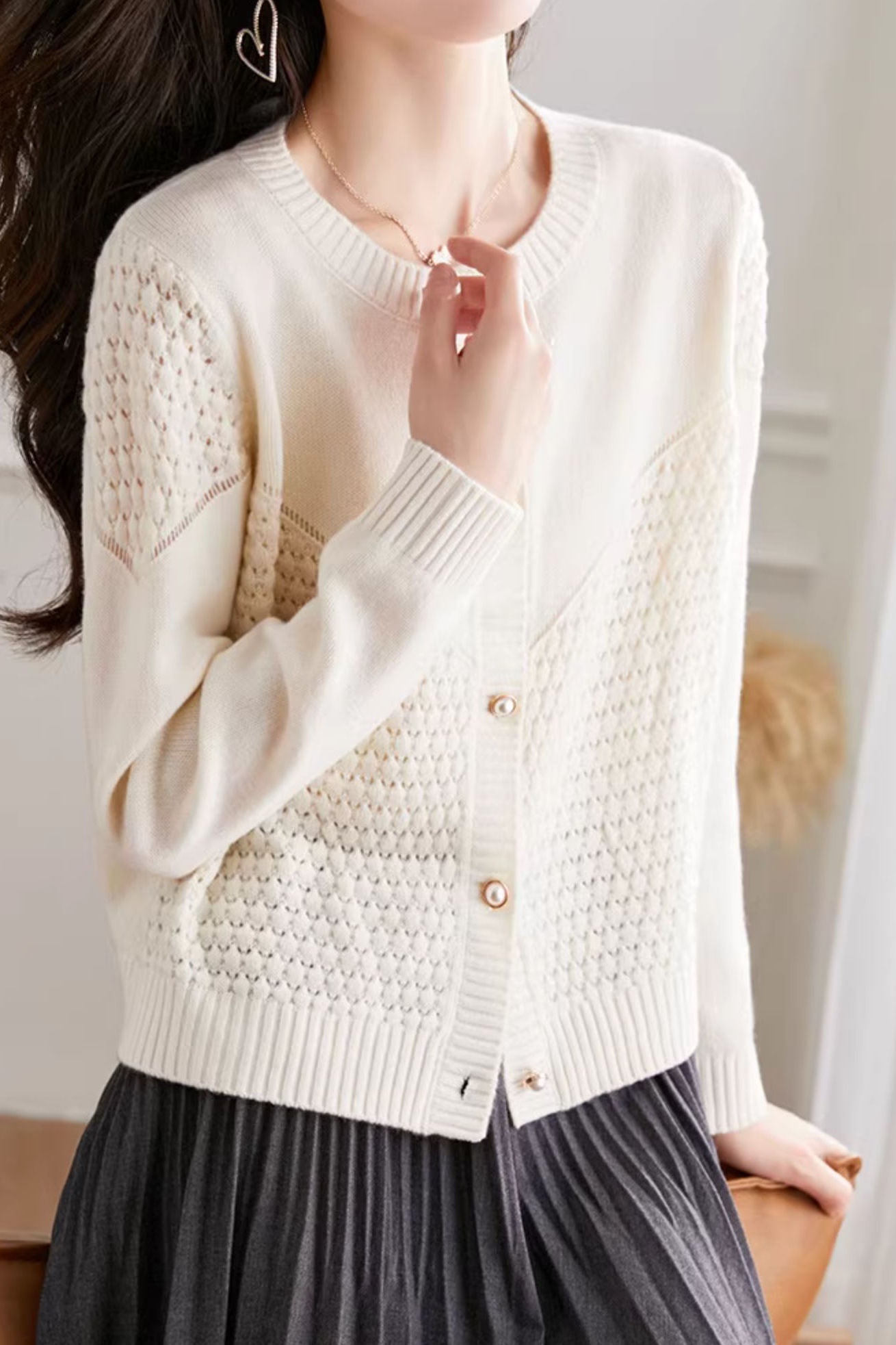 Loose Textured Knit Cardigan - liwisi