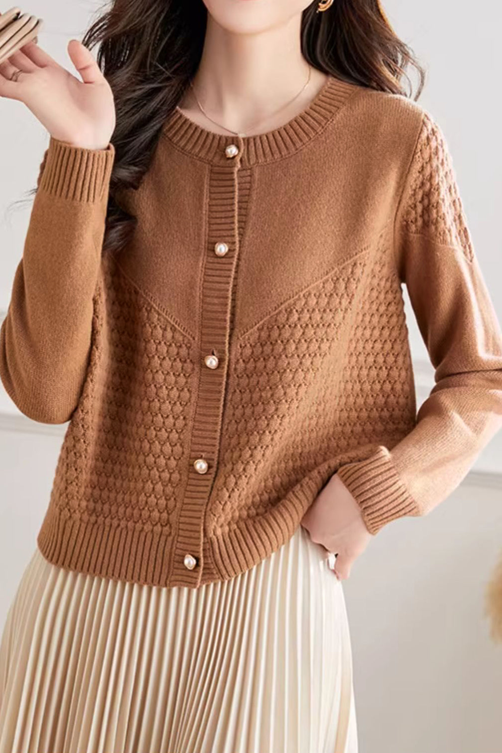 Loose Textured Knit Cardigan - liwisi