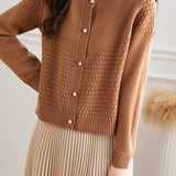 Loose Textured Knit Cardigan - liwisi