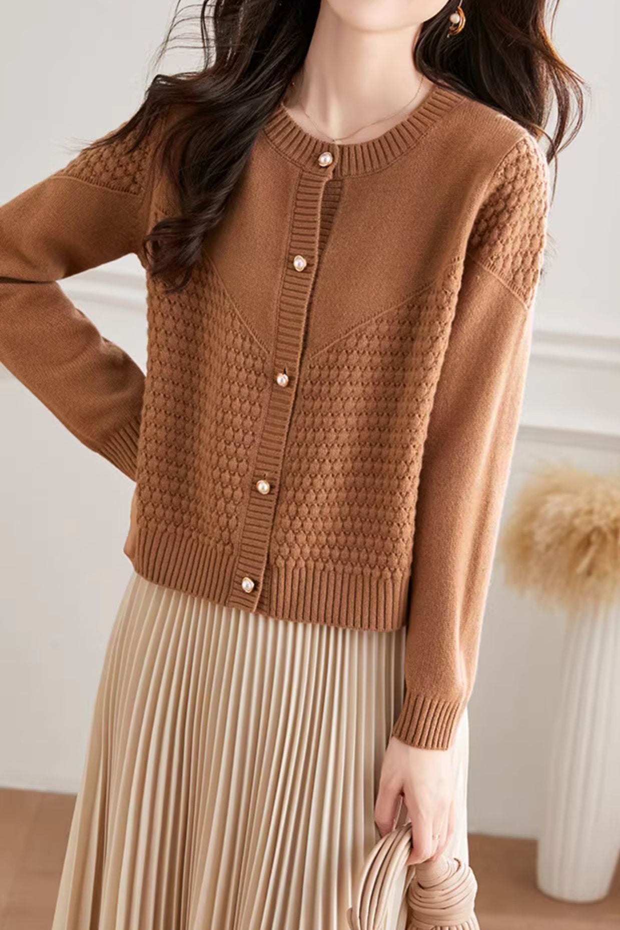 Loose Textured Knit Cardigan - liwisi