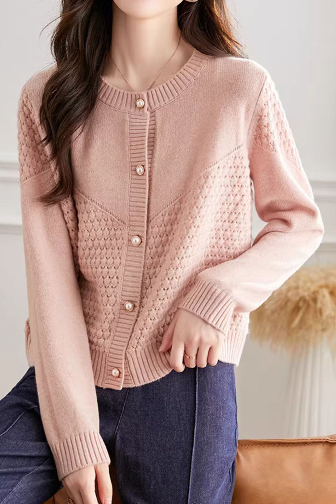 Loose Textured Knit Cardigan - liwisi
