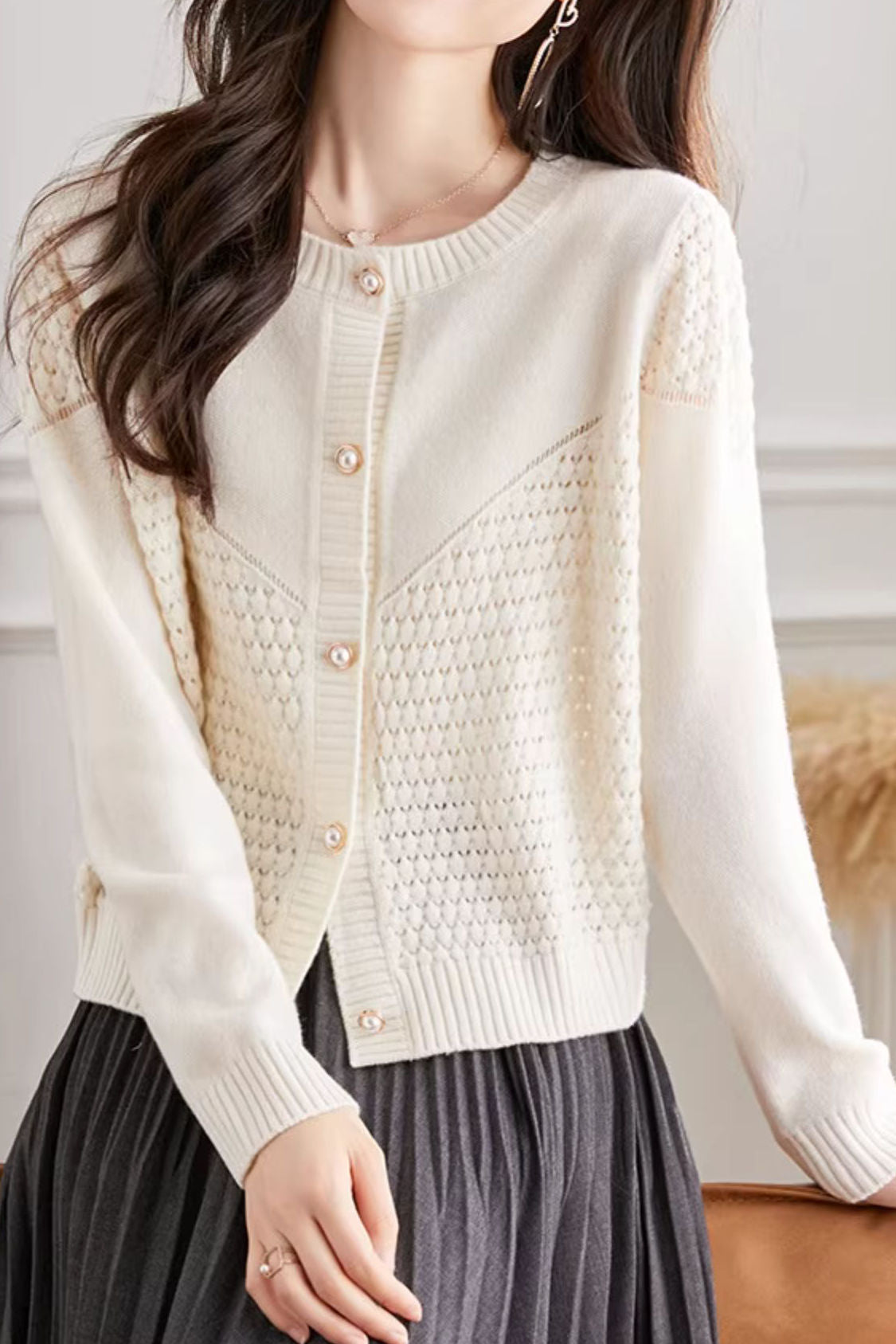 Loose Textured Knit Cardigan - liwisi