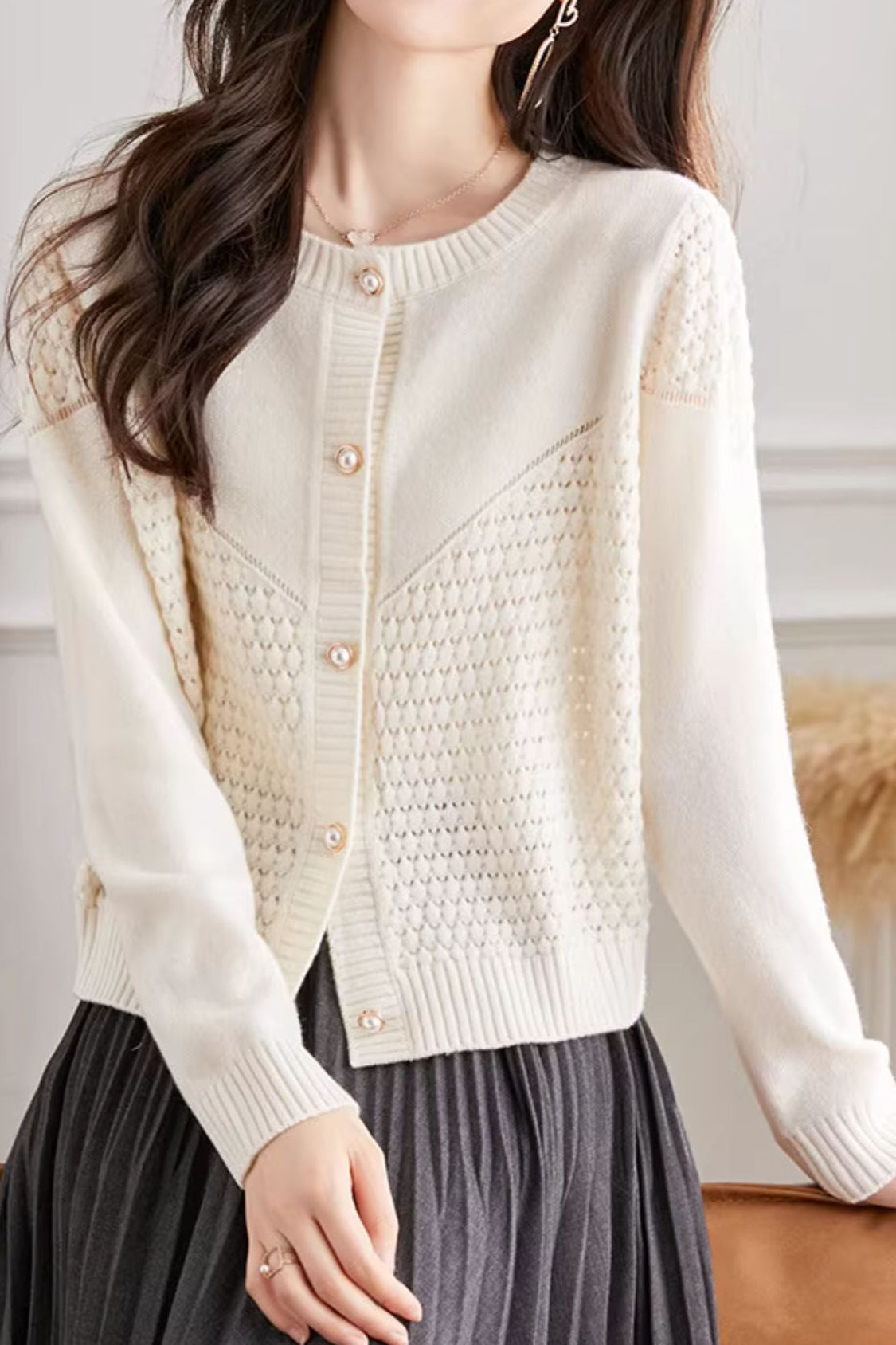 Loose Textured Knit Cardigan - liwisi