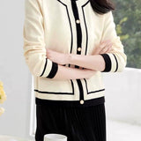Elegant Loose Color-Blocked Single-Row Button Long-Sleeve Knit Cardigan