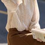 Elegant Office Stand-Collar Polka-Dot Pleated Puff-Sleeve Blouse - liwisi