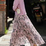 Soft Casual Knit Crewneck Top & Printed Midi Skirt Two-Piece Set