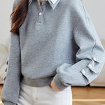 Casual Double-Layer Polo Collar Pleated Loose Long-Sleeve Hoodie - liwisi