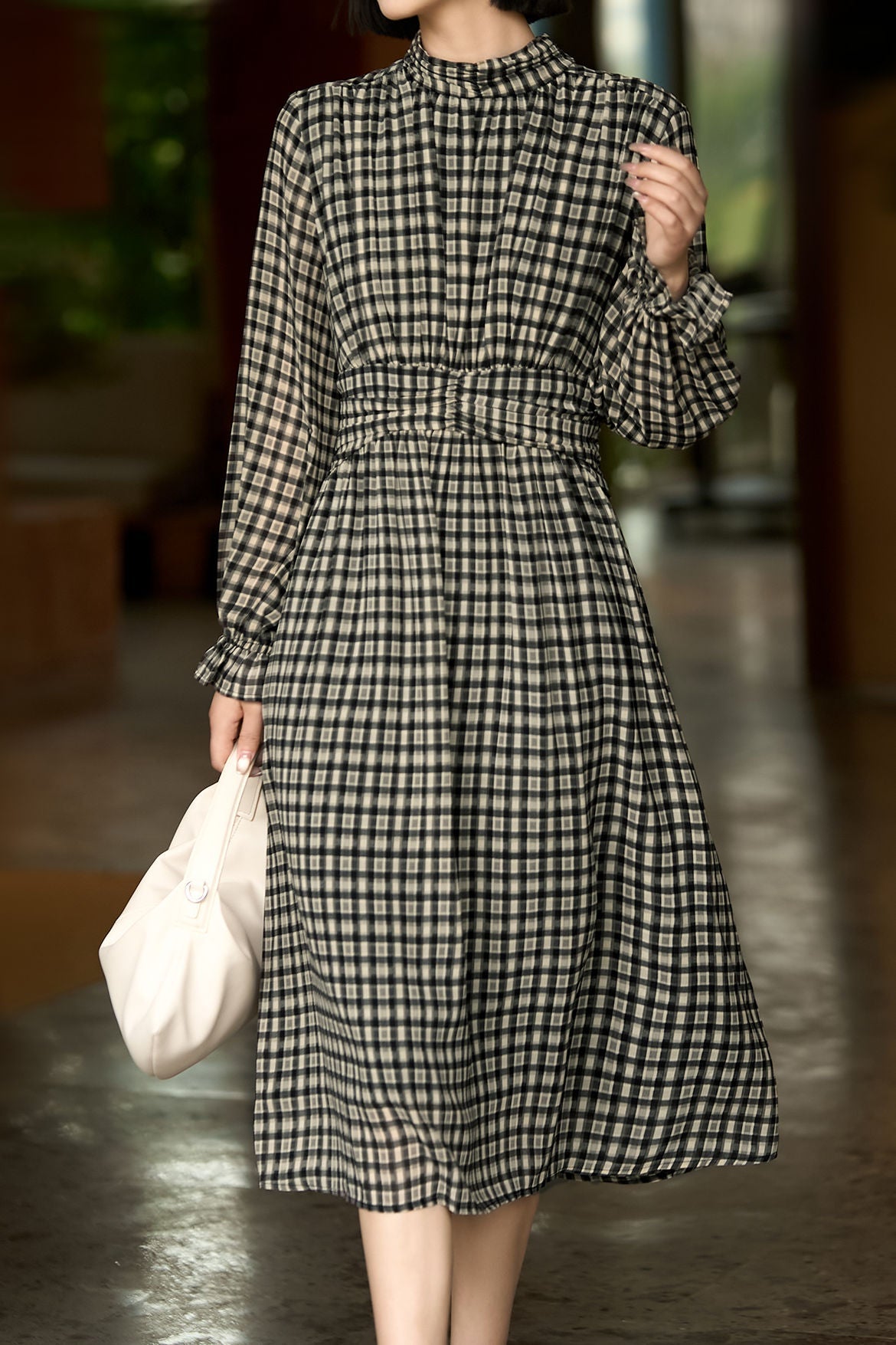 Elegant Office Plaid High-Waisted A-Line Dress - liwisi