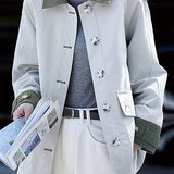 Casual Minimalist Color-Blocked Lapel Single-Row Button Mid-Length Trench Coat