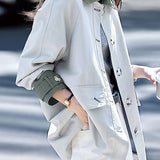 Casual Minimalist Color-Blocked Lapel Single-Row Button Mid-Length Trench Coat