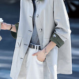 Casual Minimalist Color-Blocked Lapel Single-Row Button Mid-Length Trench Coat