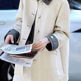 Casual Minimalist Color-Blocked Lapel Single-Row Button Mid-Length Trench Coat