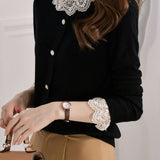 Elegant Lace-Trimmed Crewneck Knit Undershirt