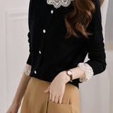 Elegant Lace-Trimmed Crewneck Knit Undershirt