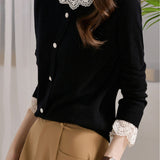Elegant Lace-Trimmed Crewneck Knit Undershirt